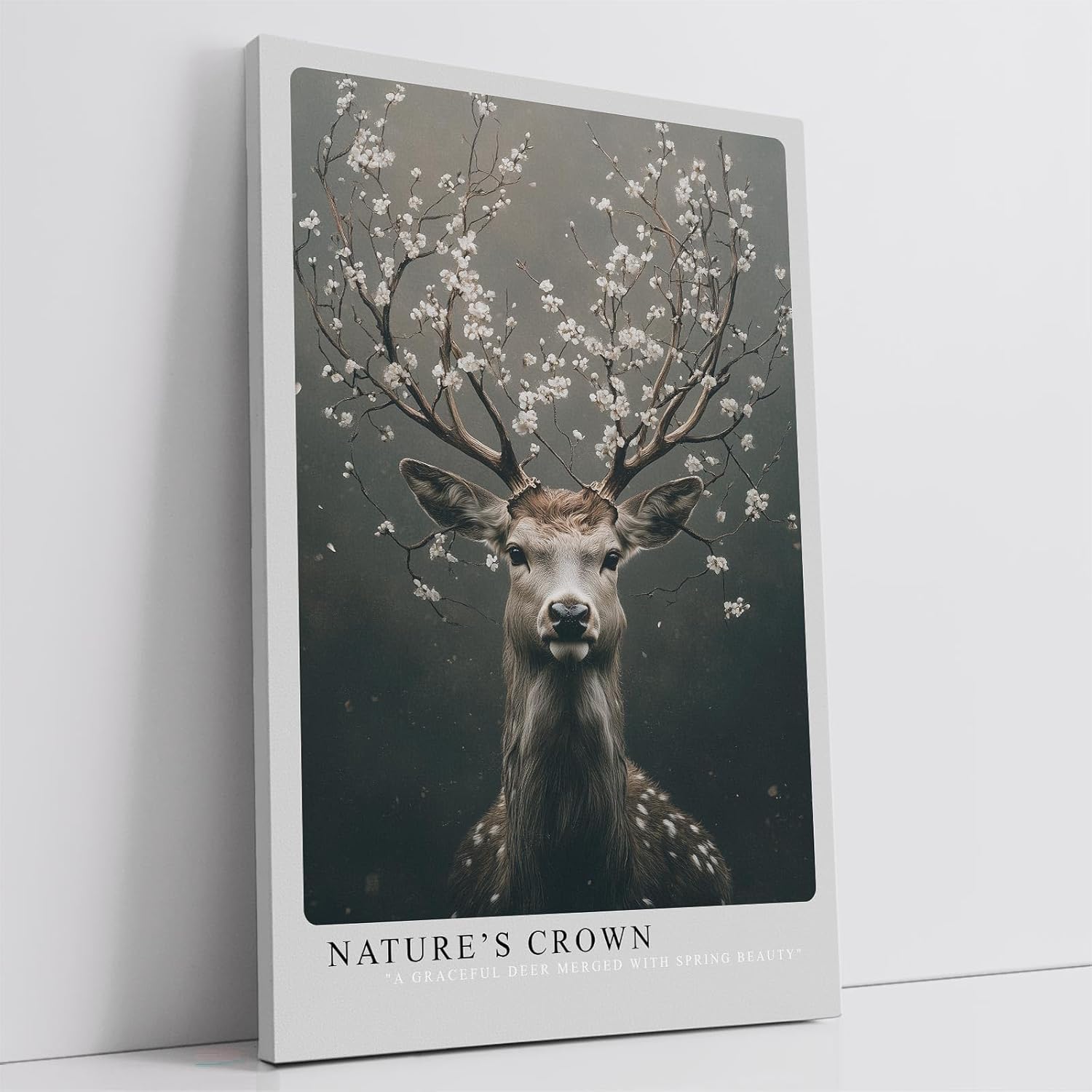 Paul Sinus Leinwandbild 60x90cm Blühender Hirsch majestätisch mystisch harmonisch Naturverbundenheit surreal kunstvolle Wandkunst sanfte Farben