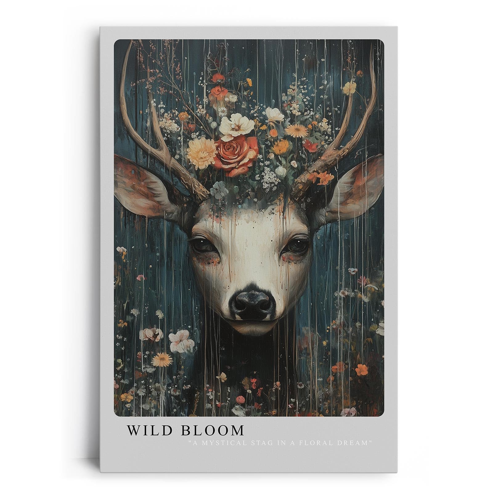 Paul Sinus Leinwandbild 80x120cm Blühender Hirsch mystisch surreal elegant Naturverbundenheit kunstvolle Wandkunst faszinierend tiefe Farben harmonisch