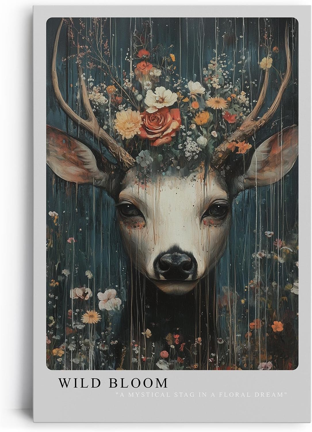 Paul Sinus Leinwandbild 80x120cm Blühender Hirsch mystisch surreal elegant Naturverbundenheit kunstvolle Wandkunst faszinierend tiefe Farben harmonisch