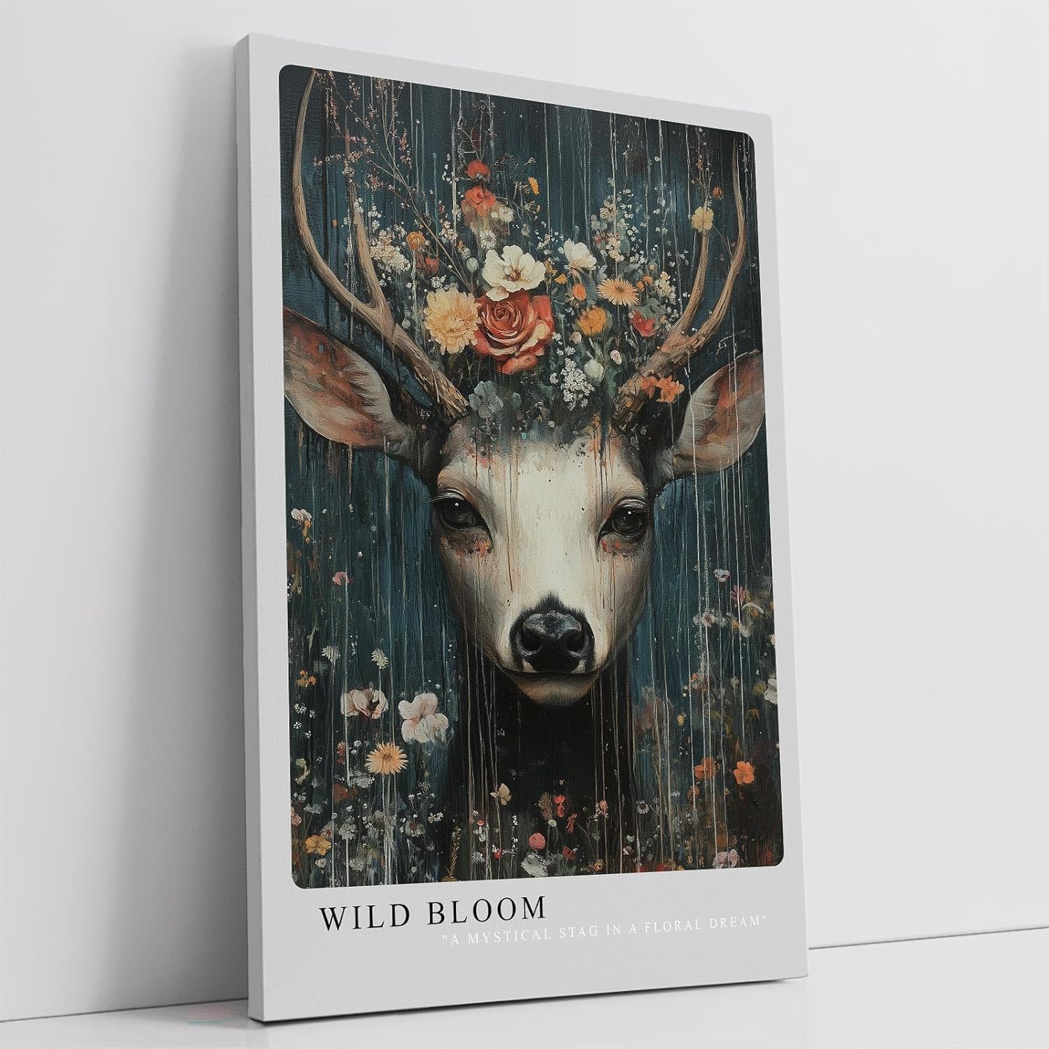 Paul Sinus Leinwandbild 80x120cm Blühender Hirsch mystisch surreal elegant Naturverbundenheit kunstvolle Wandkunst faszinierend tiefe Farben harmonisch