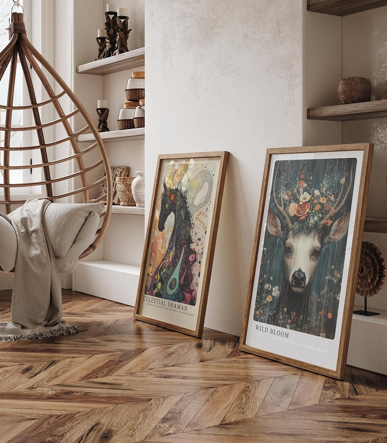 Paul Sinus Leinwandbild 80x120cm Blühender Hirsch mystisch surreal elegant Naturverbundenheit kunstvolle Wandkunst faszinierend tiefe Farben harmonisch