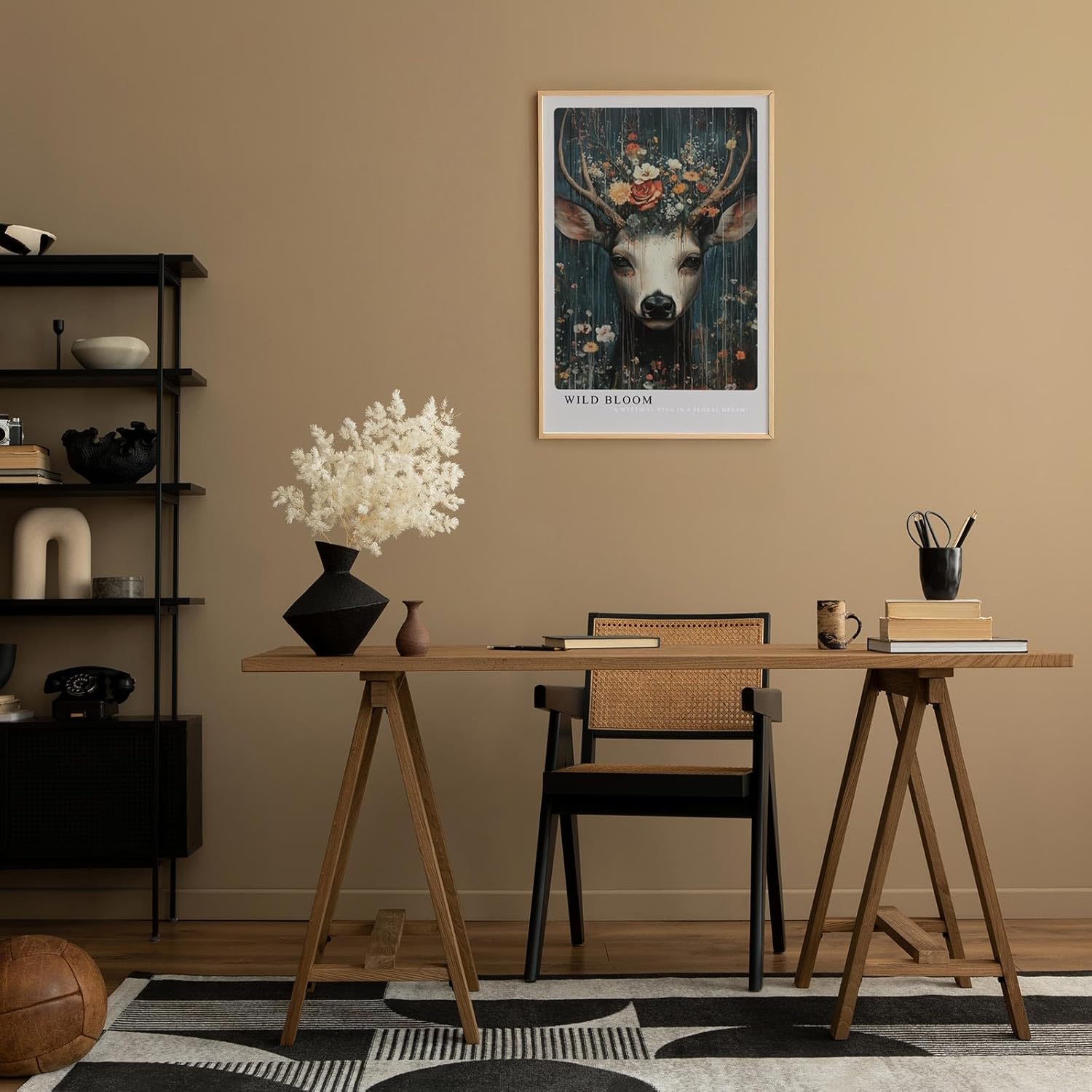 Paul Sinus Leinwandbild 80x120cm Blühender Hirsch mystisch surreal elegant Naturverbundenheit kunstvolle Wandkunst faszinierend tiefe Farben harmonisch