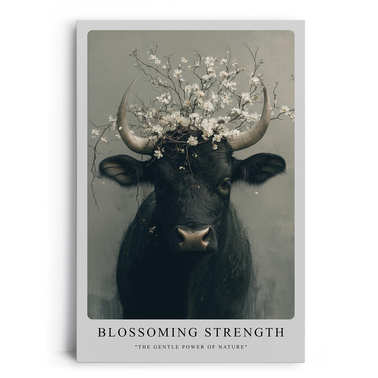 Paul Sinus Leinwandbild 80x120cm Blühender Stier kraftvoll mystisch elegant Naturverbundenheit surreal kunstvolle Wandkunst harmonisch faszinierend