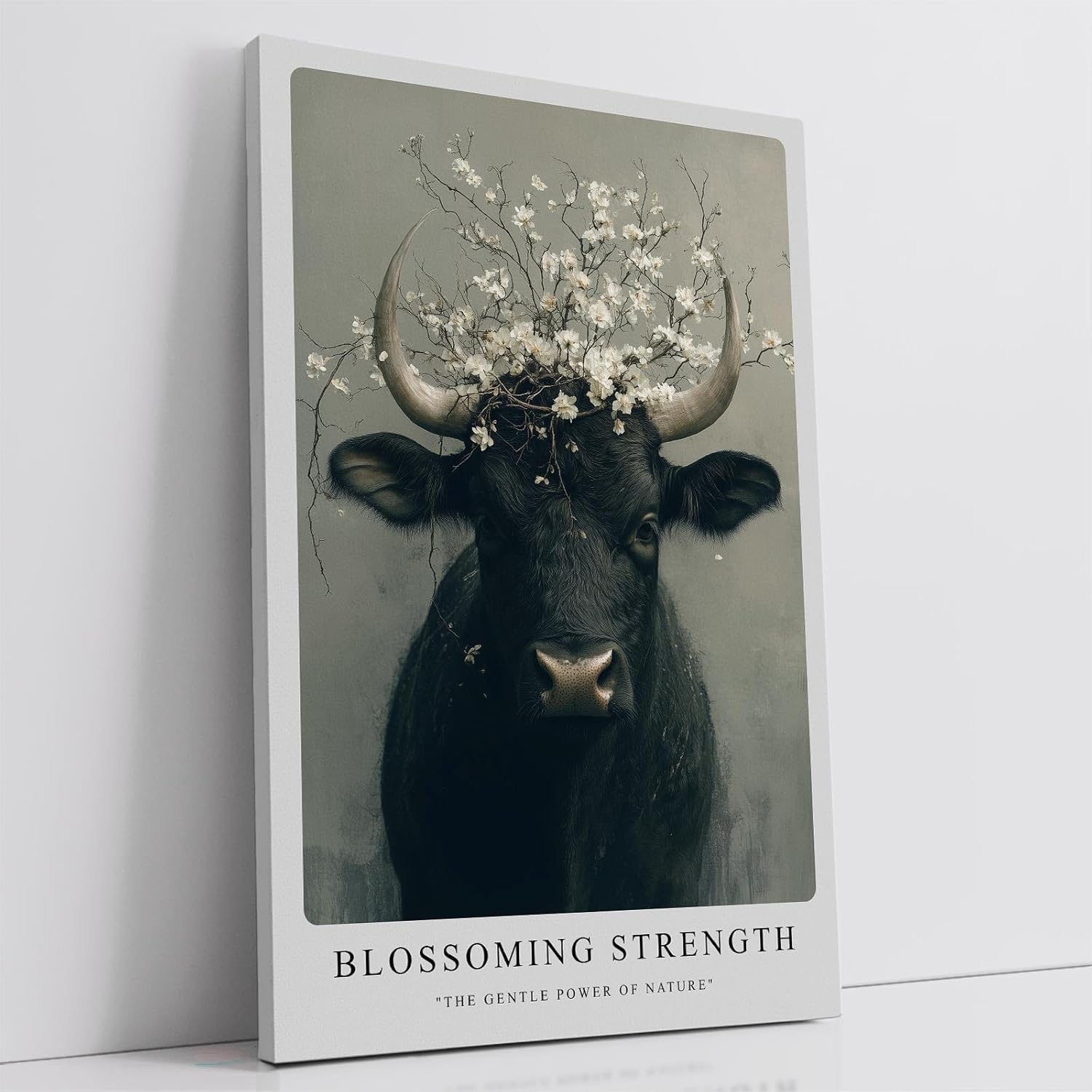 Paul Sinus Leinwandbild 80x120cm Blühender Stier kraftvoll mystisch elegant Naturverbundenheit surreal kunstvolle Wandkunst harmonisch faszinierend