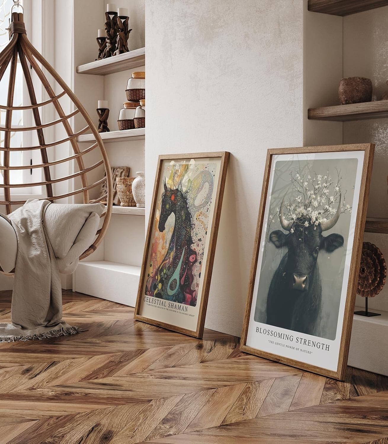 Paul Sinus Leinwandbild 80x120cm Blühender Stier kraftvoll mystisch elegant Naturverbundenheit surreal kunstvolle Wandkunst harmonisch faszinierend