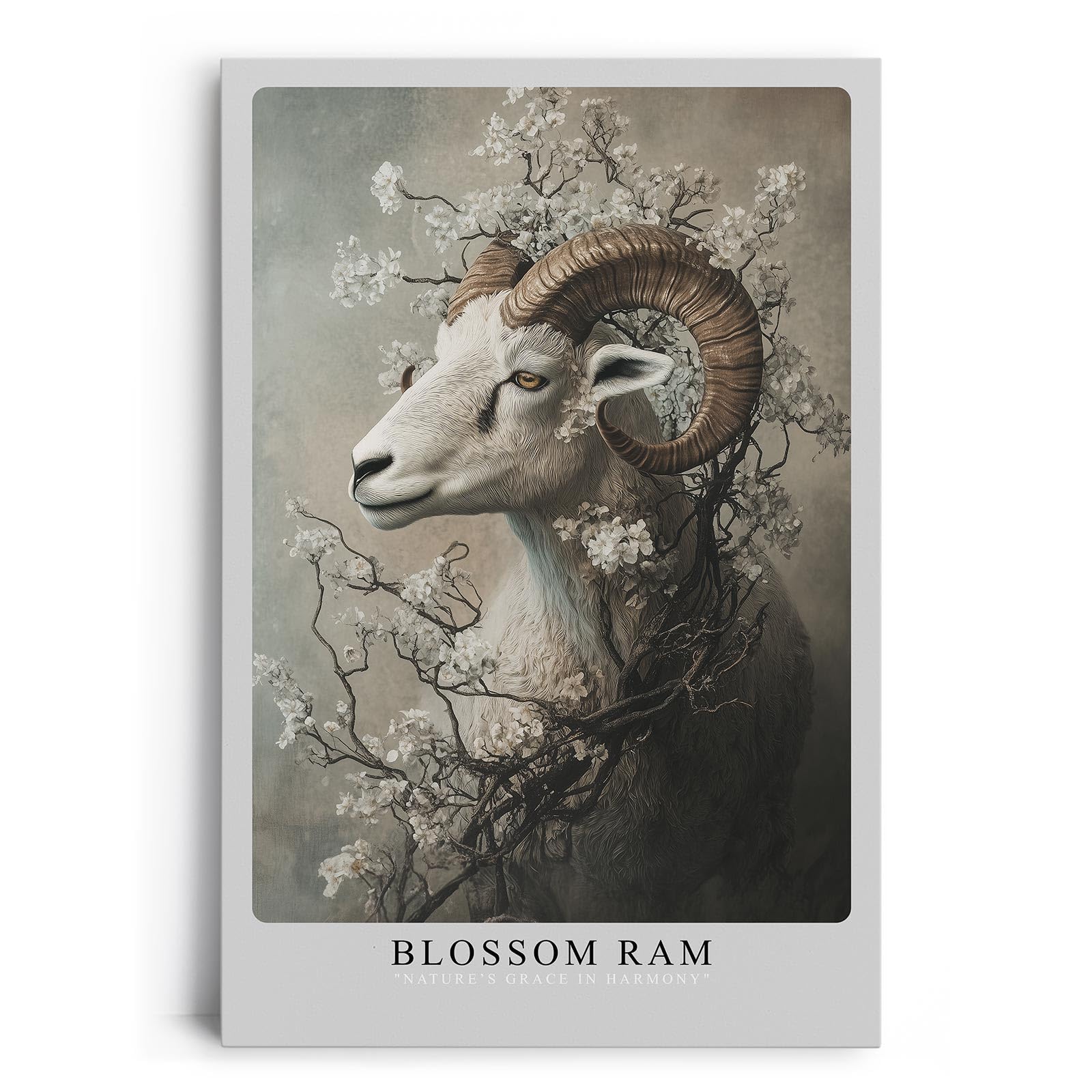 Paul Sinus Leinwandbild 80x120cm Blühender Widder elegant surreal mystisch Naturverbundenheit kunstvolle Wandkunst harmonisch faszinierend detailreich