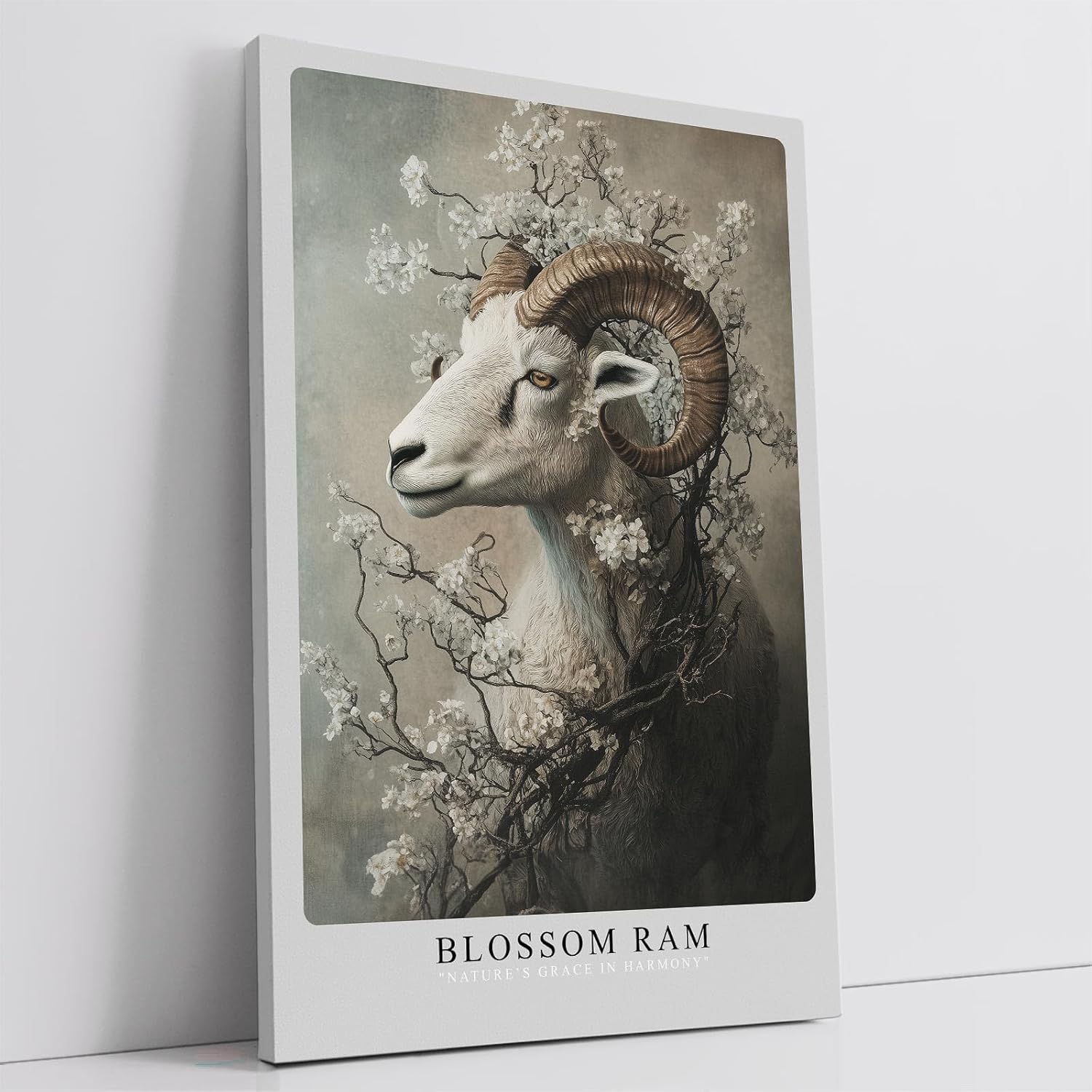 Paul Sinus Leinwandbild 80x120cm Blühender Widder elegant surreal mystisch Naturverbundenheit kunstvolle Wandkunst harmonisch faszinierend detailreich