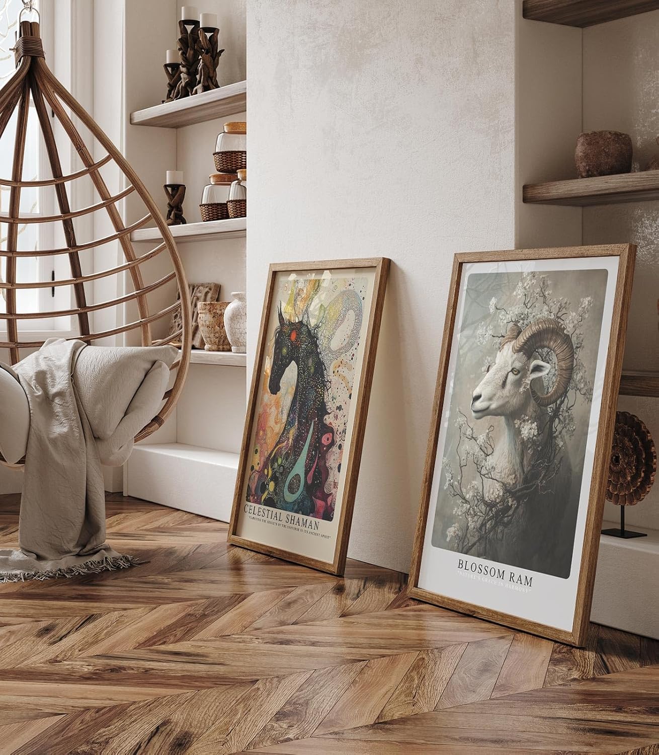 Paul Sinus Leinwandbild 80x120cm Blühender Widder elegant surreal mystisch Naturverbundenheit kunstvolle Wandkunst harmonisch faszinierend detailreich