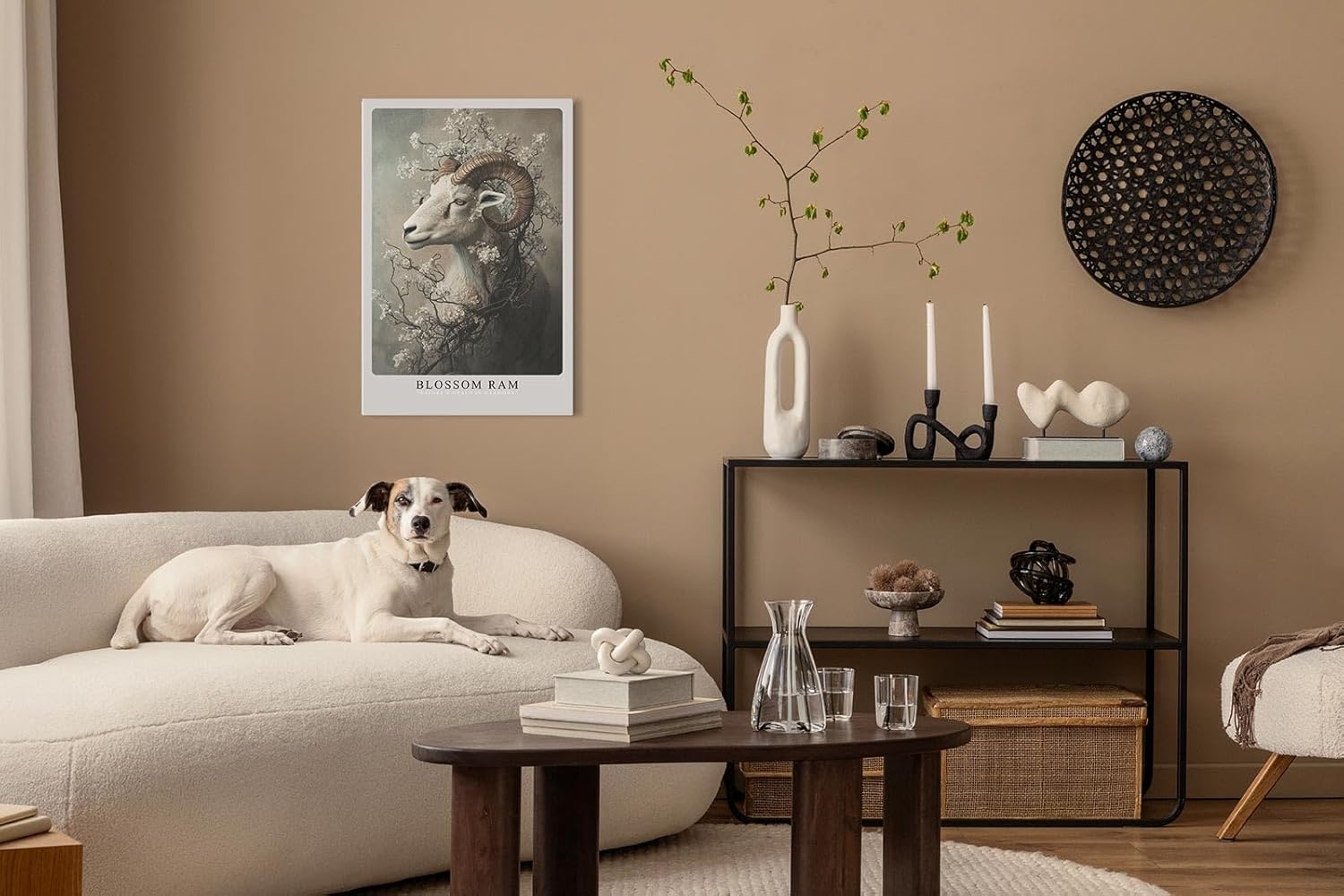 Paul Sinus Leinwandbild 80x120cm Blühender Widder elegant surreal mystisch Naturverbundenheit kunstvolle Wandkunst harmonisch faszinierend detailreich