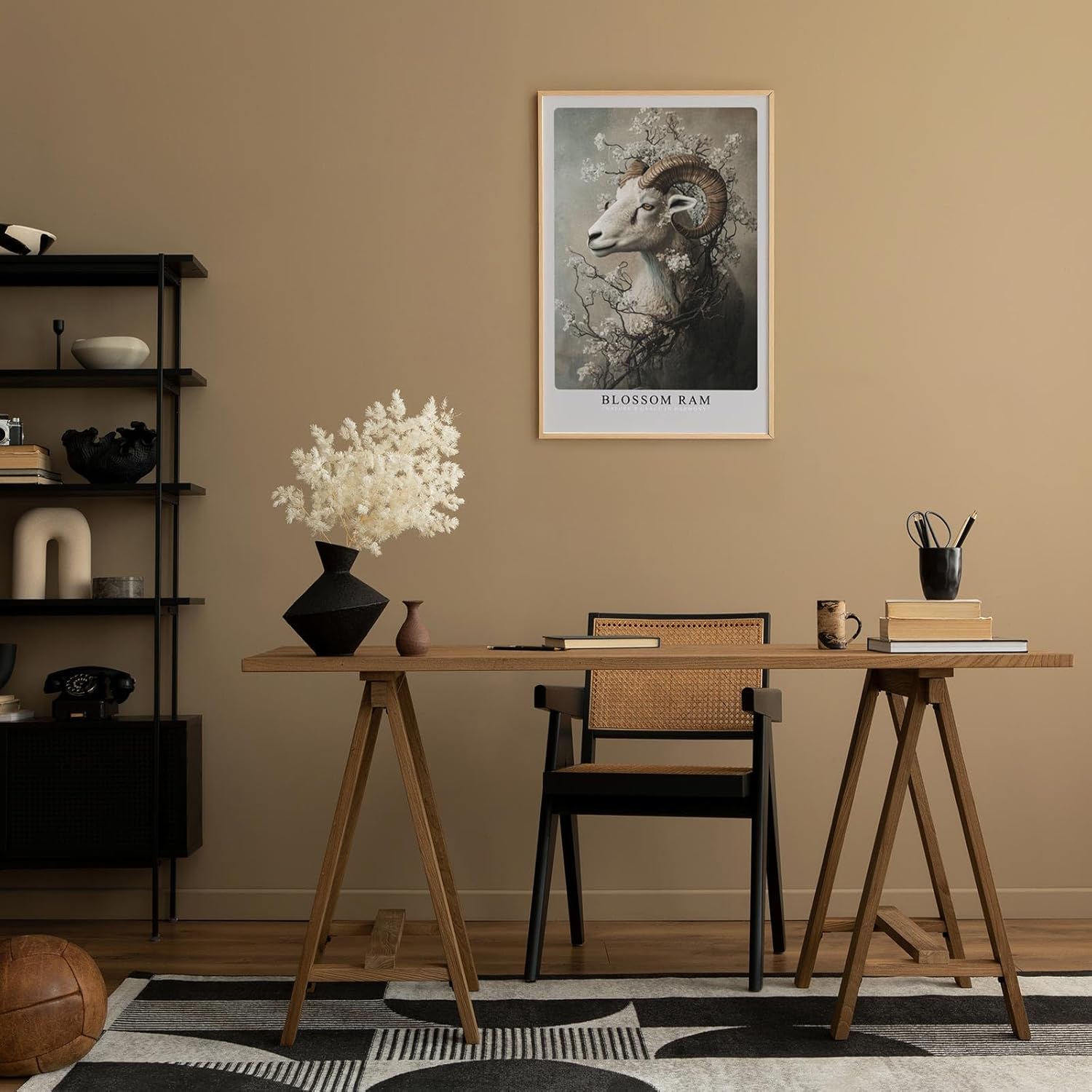 Paul Sinus Leinwandbild 80x120cm Blühender Widder elegant surreal mystisch Naturverbundenheit kunstvolle Wandkunst harmonisch faszinierend detailreich