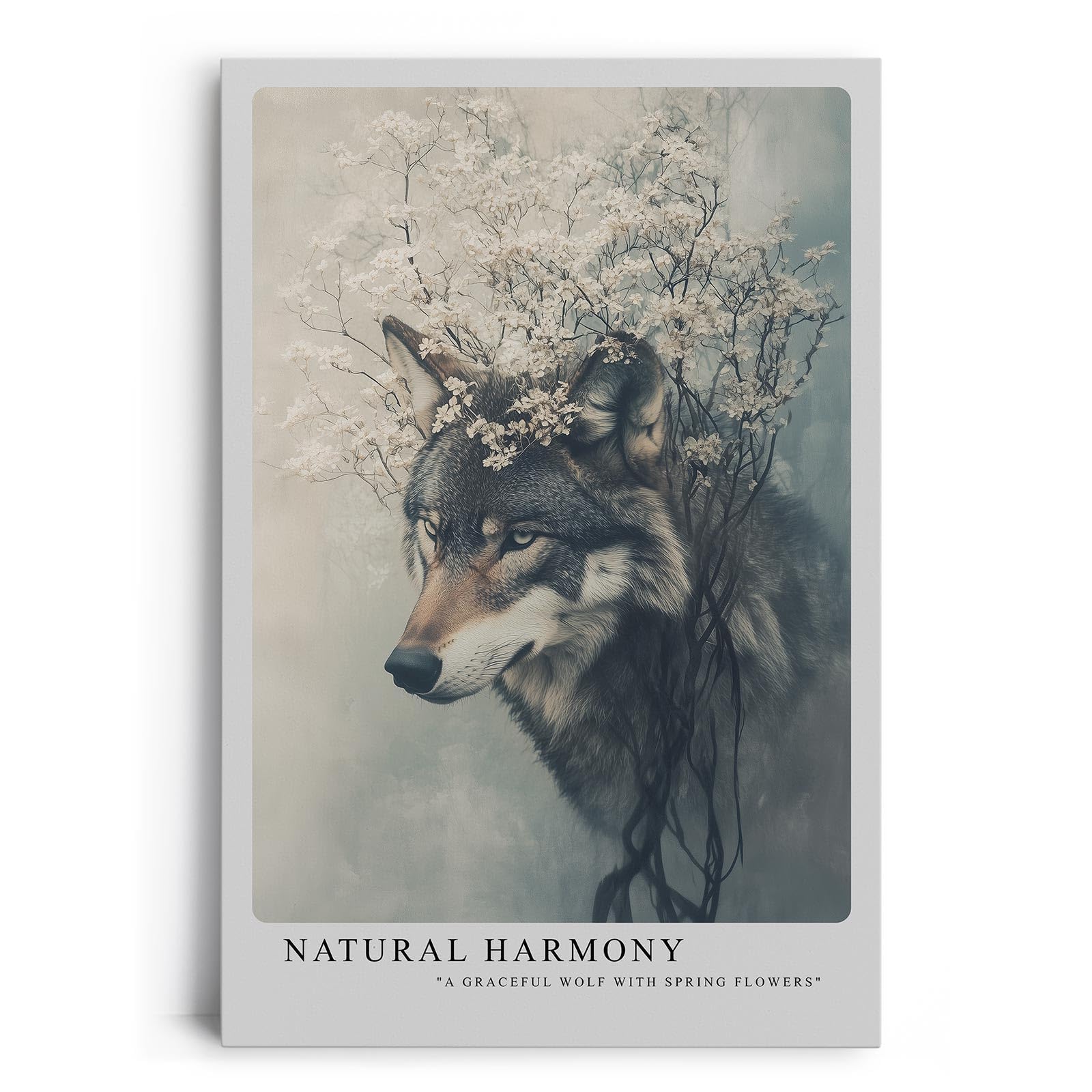 Paul Sinus Leinwandbild 80x120cm Blühender Wolf elegant mystisch harmonisch Naturverbundenheit surreal kunstvolle Wandkunst sanfte Farben faszinierend
