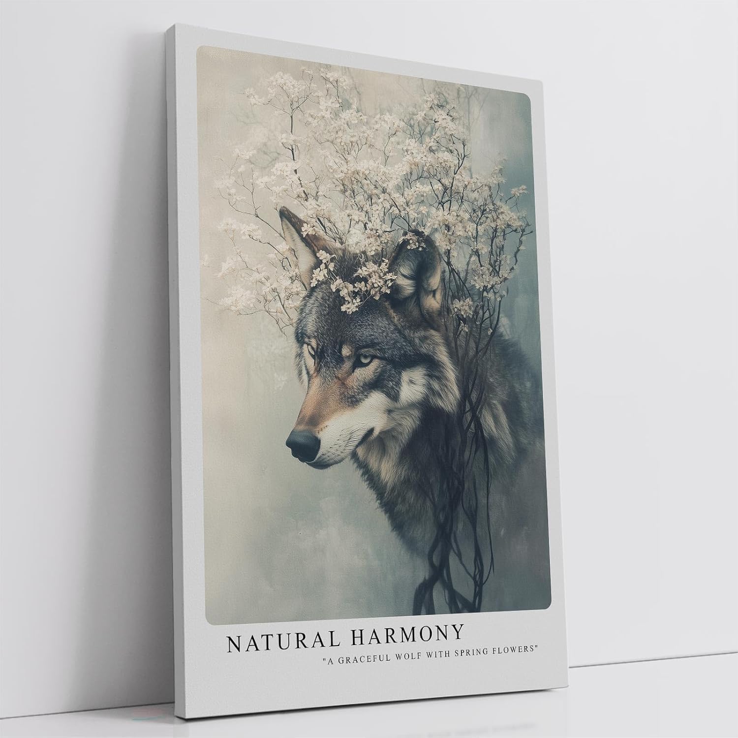 Paul Sinus Leinwandbild 80x120cm Blühender Wolf elegant mystisch harmonisch Naturverbundenheit surreal kunstvolle Wandkunst sanfte Farben faszinierend