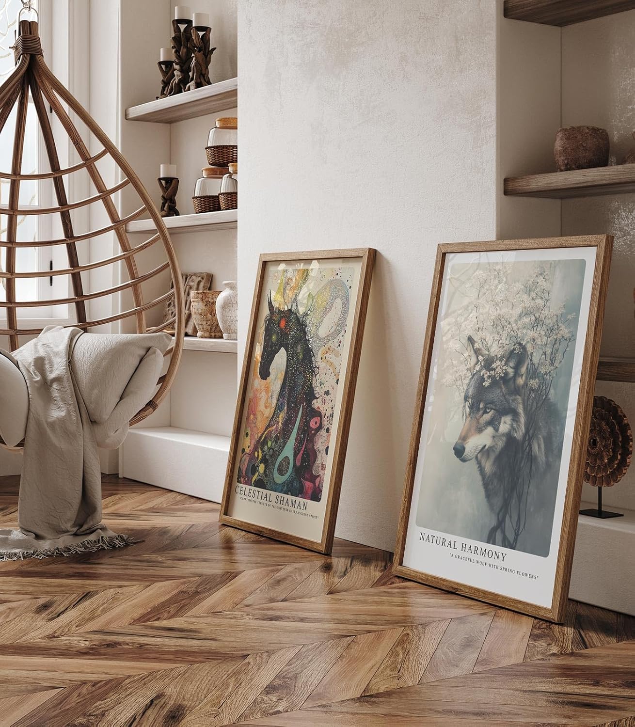 Paul Sinus Leinwandbild 80x120cm Blühender Wolf elegant mystisch harmonisch Naturverbundenheit surreal kunstvolle Wandkunst sanfte Farben faszinierend