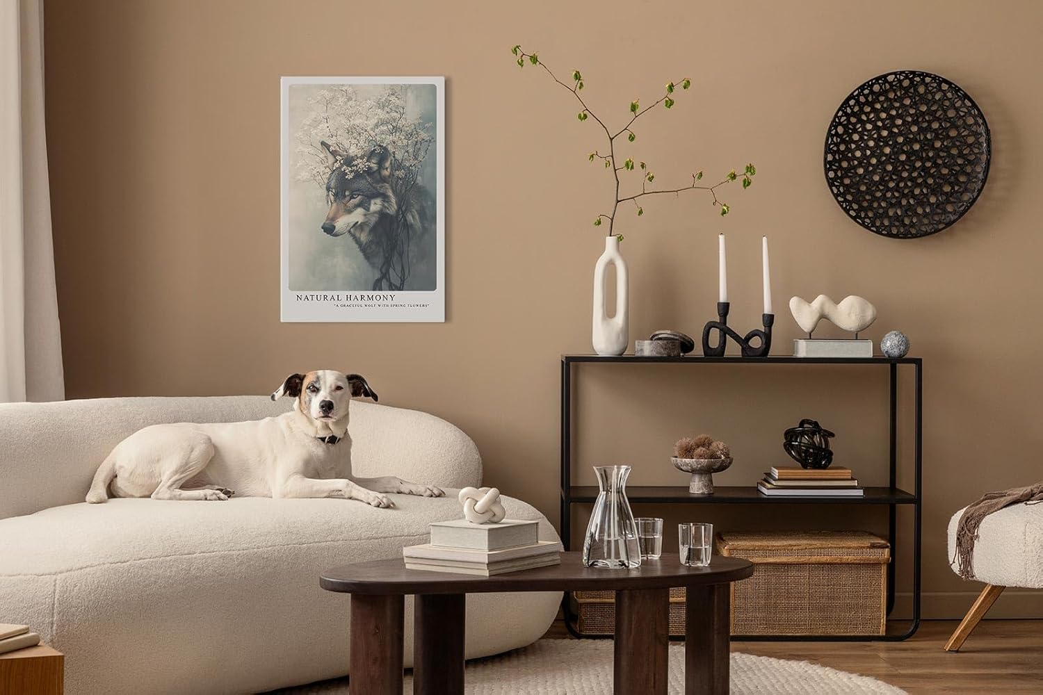 Paul Sinus Leinwandbild 80x120cm Blühender Wolf elegant mystisch harmonisch Naturverbundenheit surreal kunstvolle Wandkunst sanfte Farben faszinierend