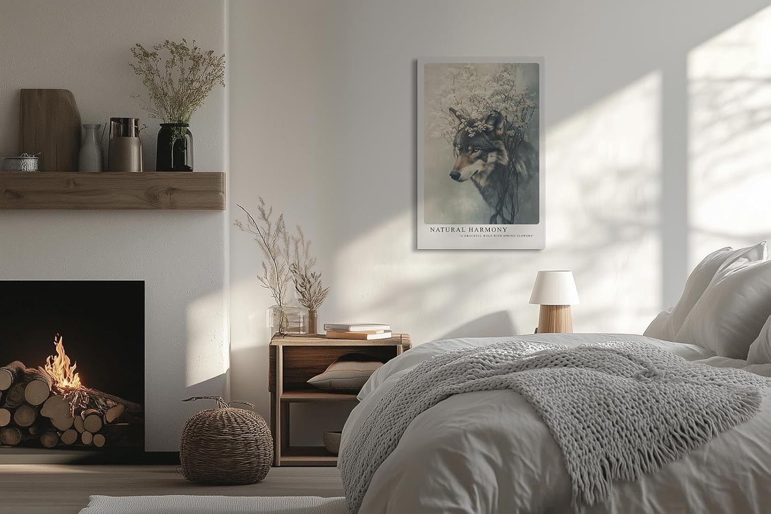 Paul Sinus Leinwandbild 80x120cm Blühender Wolf elegant mystisch harmonisch Naturverbundenheit surreal kunstvolle Wandkunst sanfte Farben faszinierend