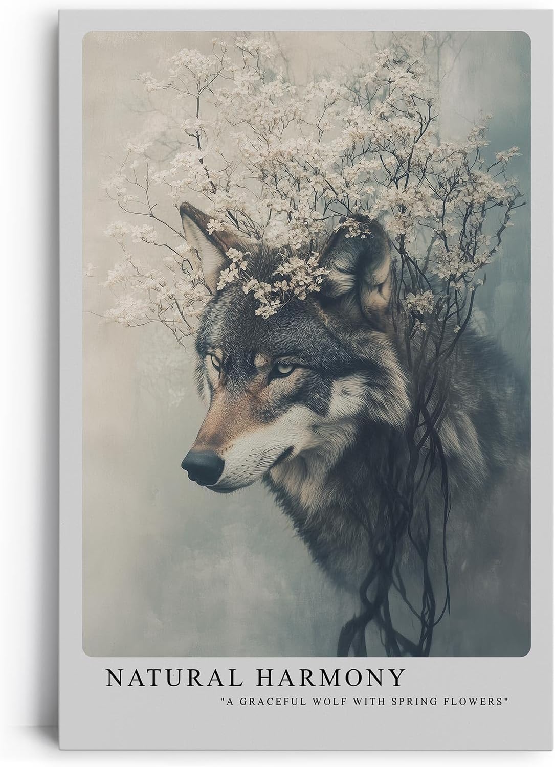 Paul Sinus Leinwandbild 80x120cm Blühender Wolf elegant mystisch harmonisch Naturverbundenheit surreal kunstvolle Wandkunst sanfte Farben faszinierend