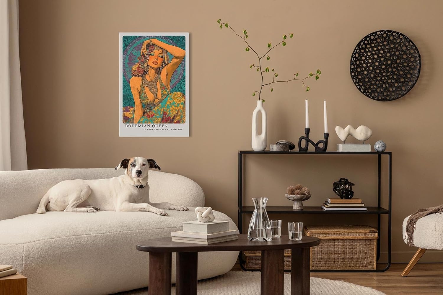 Paul Sinus Leinwandbild 40x60cm Bohemian Queen in farbenprächtigem Ethno-Stil mit kunstvollen Ornamenten – ausdrucksstarkes Leinwandbild