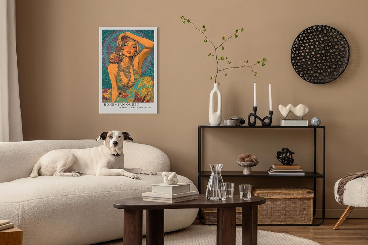 Paul Sinus Leinwandbild 40x60cm Bohemian Queen in farbenprächtigem Ethno-Stil mit kunstvollen Ornamenten – ausdrucksstarkes Leinwandbild