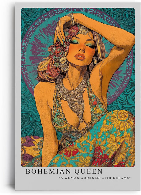 Paul Sinus Leinwandbild 40x60cm Bohemian Queen in farbenprächtigem Ethno-Stil mit kunstvollen Ornamenten – ausdrucksstarkes Leinwandbild