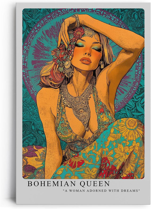 Paul Sinus Leinwandbild 40x60cm Bohemian Queen in farbenprächtigem Ethno-Stil mit kunstvollen Ornamenten – ausdrucksstarkes Leinwandbild