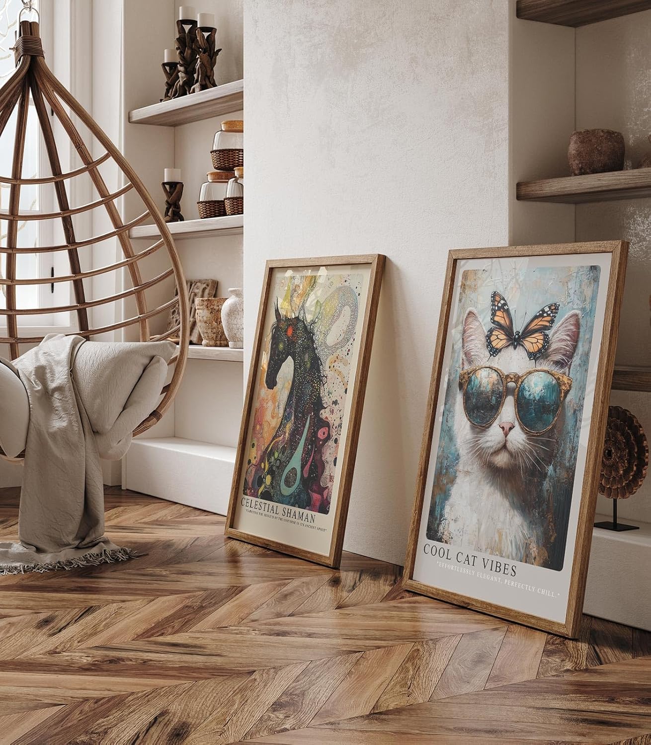 Paul Sinus Leinwandbild 40x60cm Cool Cat Vibes Leinwandbild stilvolle Katze mit Sonnenbrille und Schmetterling humorvolles modernes Kunstwerk