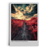 Paul Sinus Leinwandbild 40x60cm Der endlose Pfad – Dramatische Landschaft mit leuchtend roter Natur, bedrohlichem Himmel und mystischer Atmosphäre