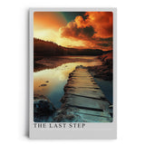 Paul Sinus Leinwandbild 40x60cm Der letzte Schritt – Dramatische Landschaft mit Holzsteg, spiegelndem Wasser und leuchtendem Himmel