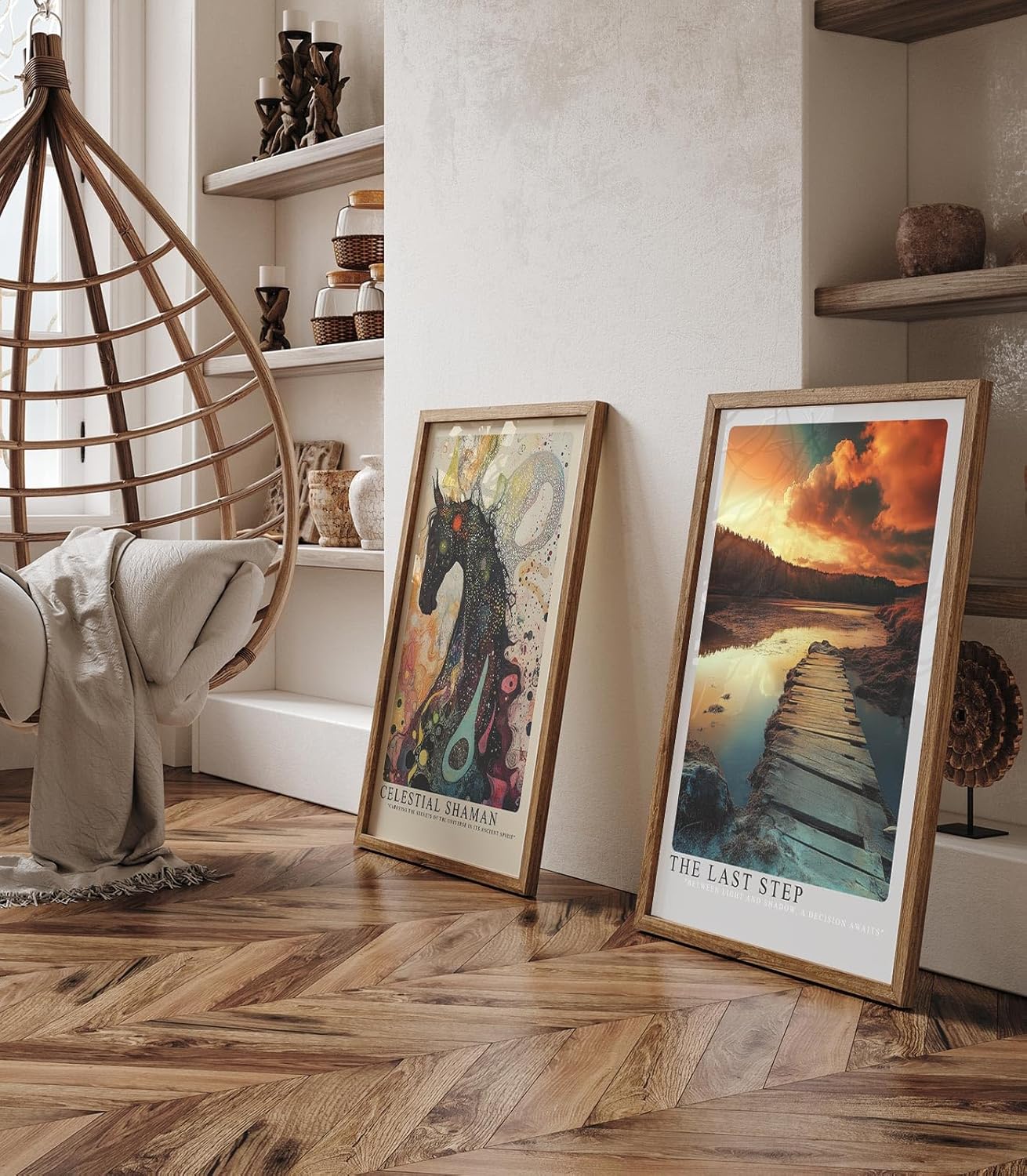 Paul Sinus Leinwandbild 40x60cm Der letzte Schritt – Dramatische Landschaft mit Holzsteg, spiegelndem Wasser und leuchtendem Himmel