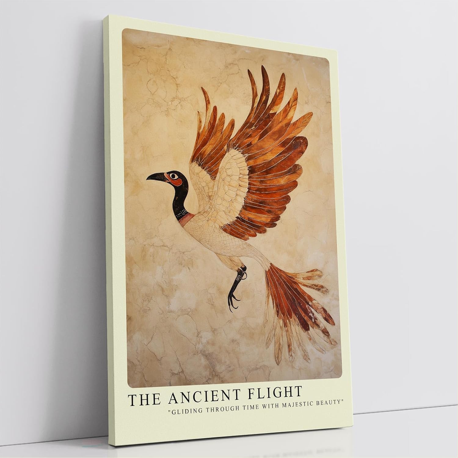 Paul Sinus Leinwandbild 60x90cm Der uralte Flug – Majestätischer Vogel in antiker Kunstoptik mit warmen Erdtönen und kunstvollen Strukturen