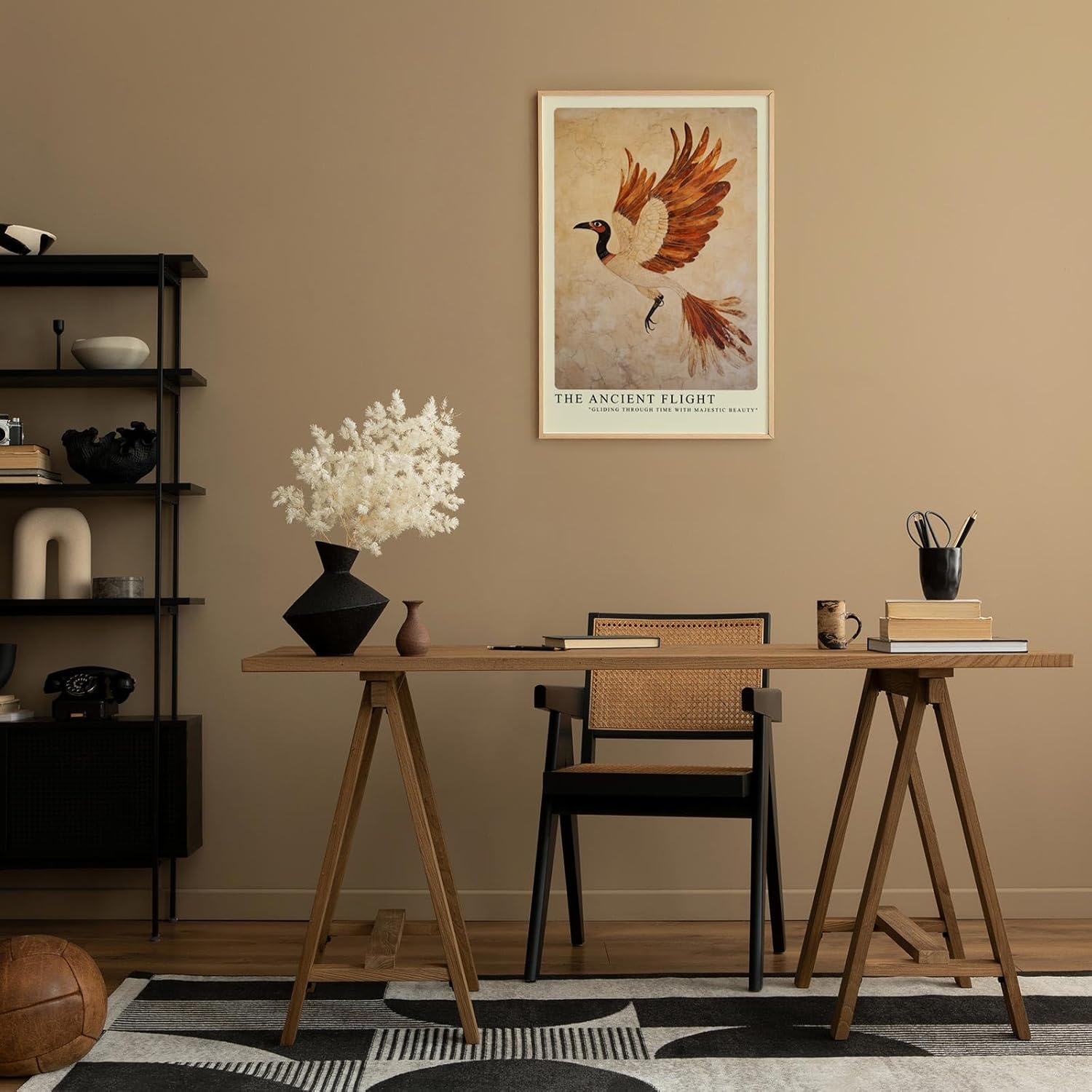 Paul Sinus Leinwandbild 60x90cm Der uralte Flug – Majestätischer Vogel in antiker Kunstoptik mit warmen Erdtönen und kunstvollen Strukturen