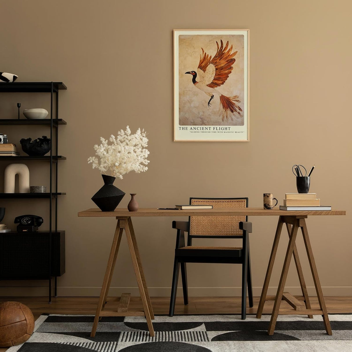 Paul Sinus Leinwandbild 60x90cm Der uralte Flug – Majestätischer Vogel in antiker Kunstoptik mit warmen Erdtönen und kunstvollen Strukturen
