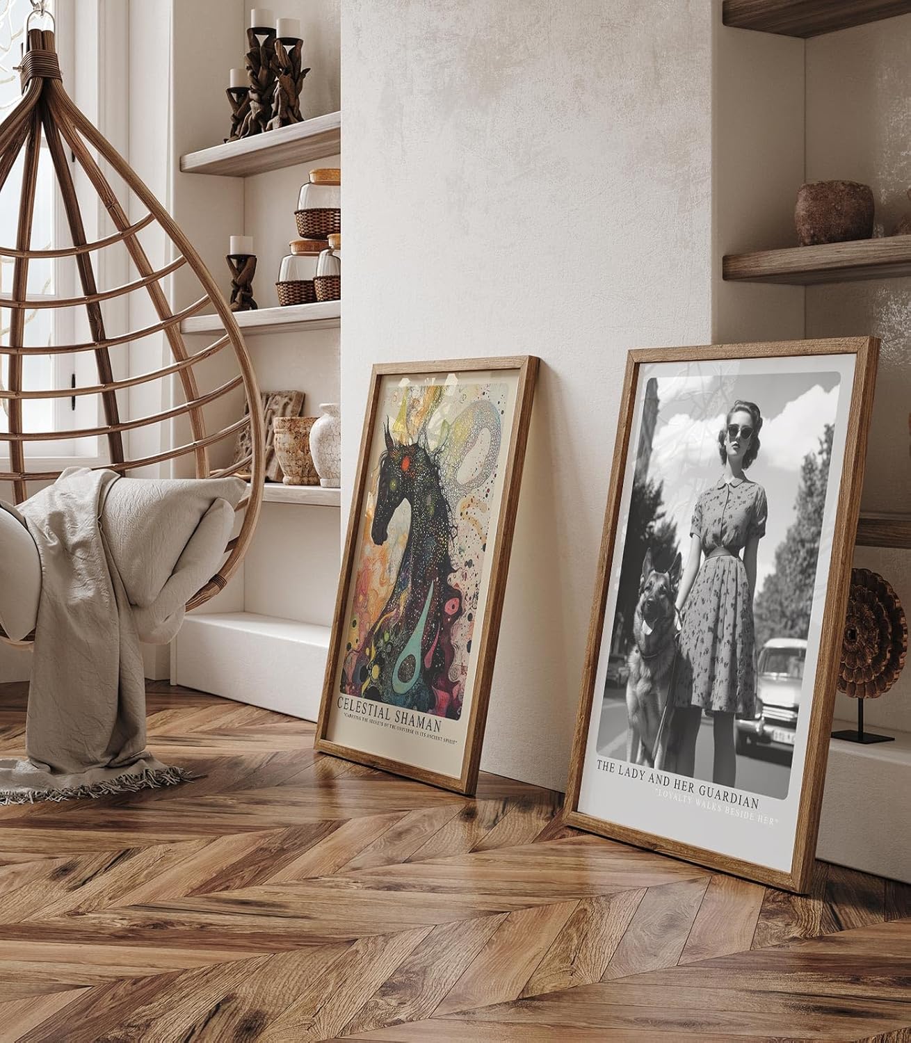 Paul Sinus Leinwandbild 60x90cm Die Dame und ihr Wächter – Stilvolles Schwarz-Weiß-Porträt einer eleganten Frau mit treuem Schäferhund