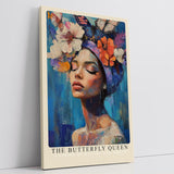 Paul Sinus Leinwandbild 80x120cm Die Schmetterlingskönigin – Ausdrucksstarkes Porträt mit Blumen, Schmetterlingen und leuchtenden Farben