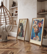 Paul Sinus Leinwandbild 80x120cm Die Schmetterlingskönigin – Ausdrucksstarkes Porträt mit Blumen, Schmetterlingen und leuchtenden Farben