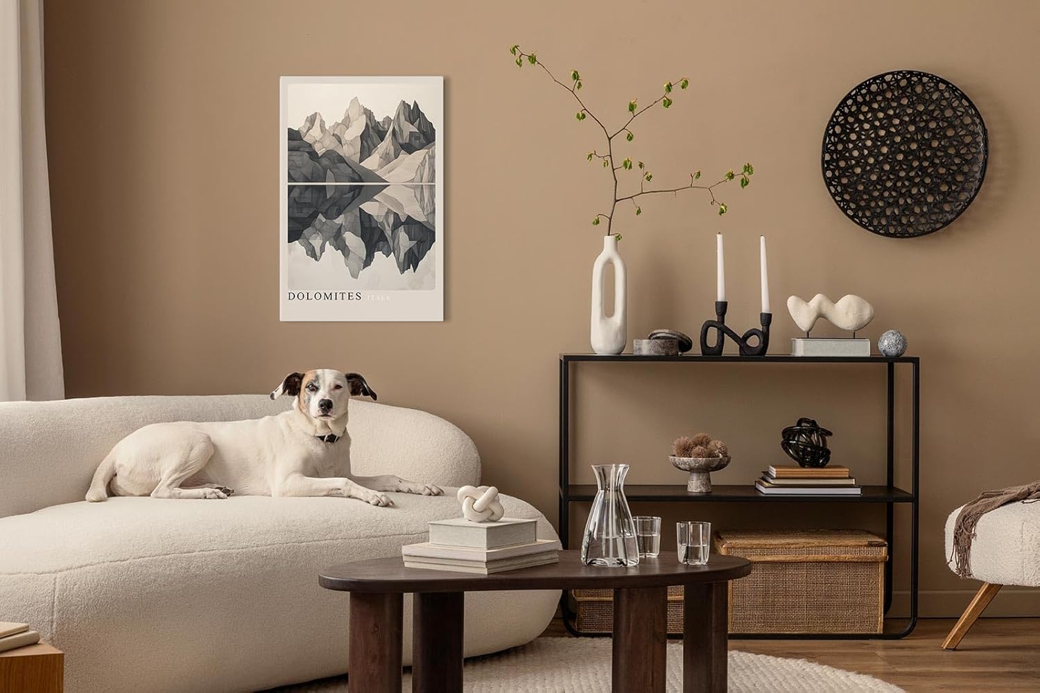 Paul Sinus Leinwandbild 40x60cm Dolomiten Eleganz – Grafische Berglandschaft in monochromer Präzision mit perfekter Spiegelung