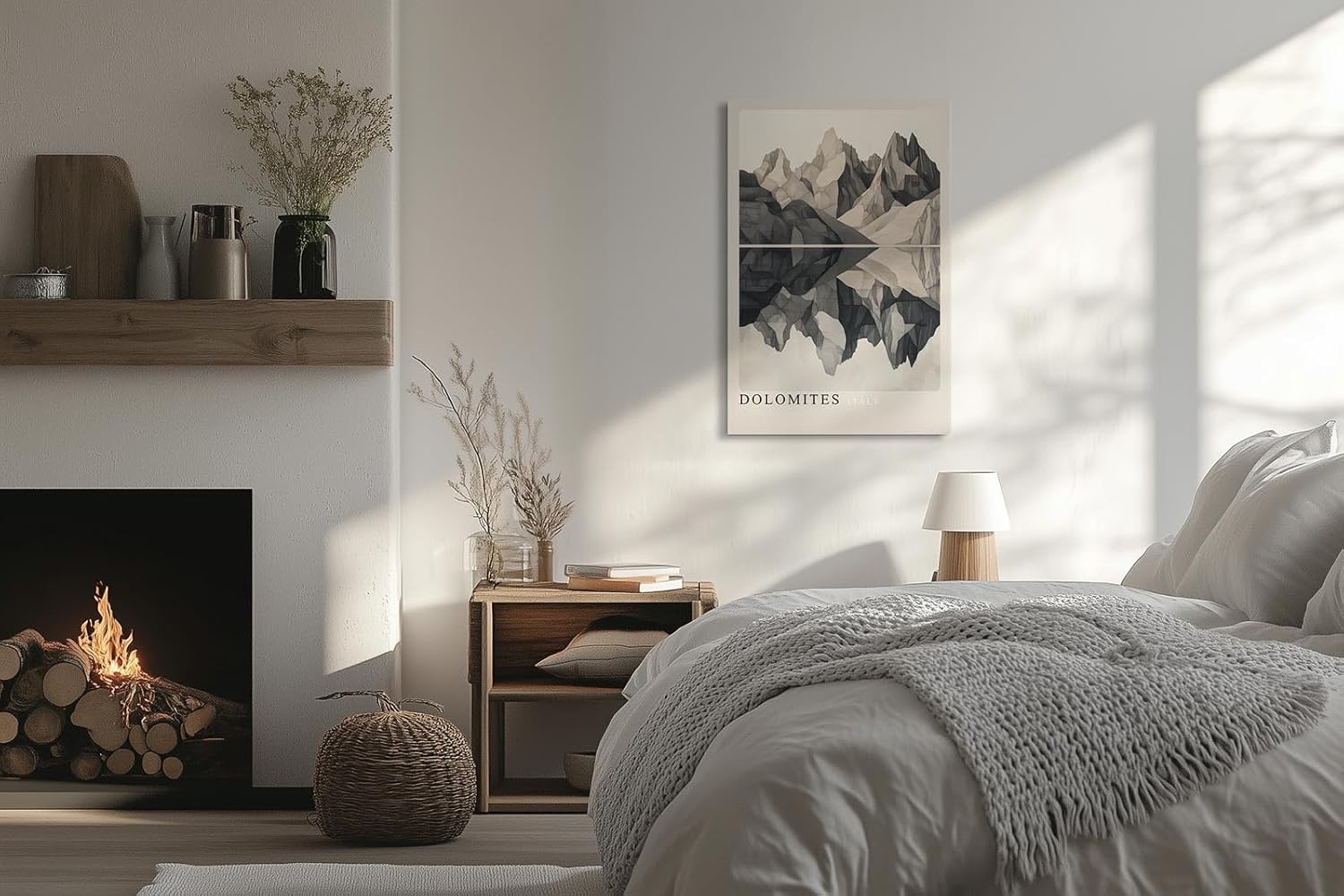 Paul Sinus Leinwandbild 40x60cm Dolomiten Eleganz – Grafische Berglandschaft in monochromer Präzision mit perfekter Spiegelung