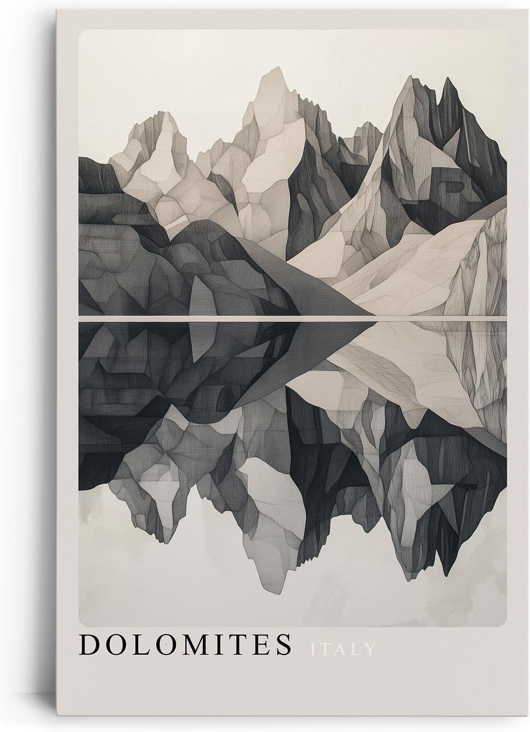 Paul Sinus Leinwandbild 40x60cm Dolomiten Eleganz – Grafische Berglandschaft in monochromer Präzision mit perfekter Spiegelung