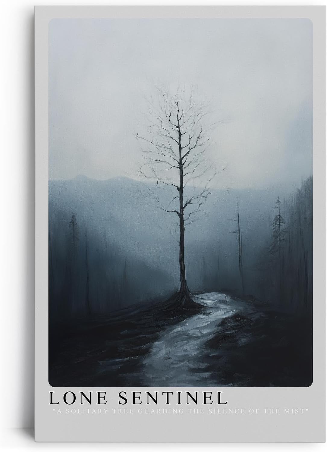 Paul Sinus Leinwandbild 60x90cm Einsamer Wächter – Mystische Landschaft mit kargem Baum, nebliger Atmosphäre und melancholischer Tiefe
