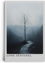 Paul Sinus Leinwandbild 60x90cm Einsamer Wächter – Mystische Landschaft mit kargem Baum, nebliger Atmosphäre und melancholischer Tiefe