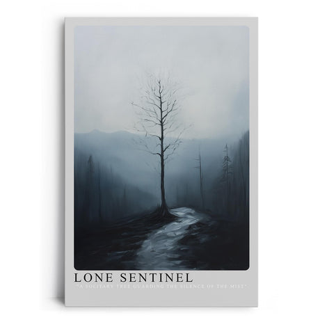 Paul Sinus Leinwandbild 60x90cm Einsamer Wächter – Mystische Landschaft mit kargem Baum, nebliger Atmosphäre und melancholischer Tiefe