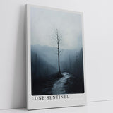 Paul Sinus Leinwandbild 60x90cm Einsamer Wächter – Mystische Landschaft mit kargem Baum, nebliger Atmosphäre und melancholischer Tiefe