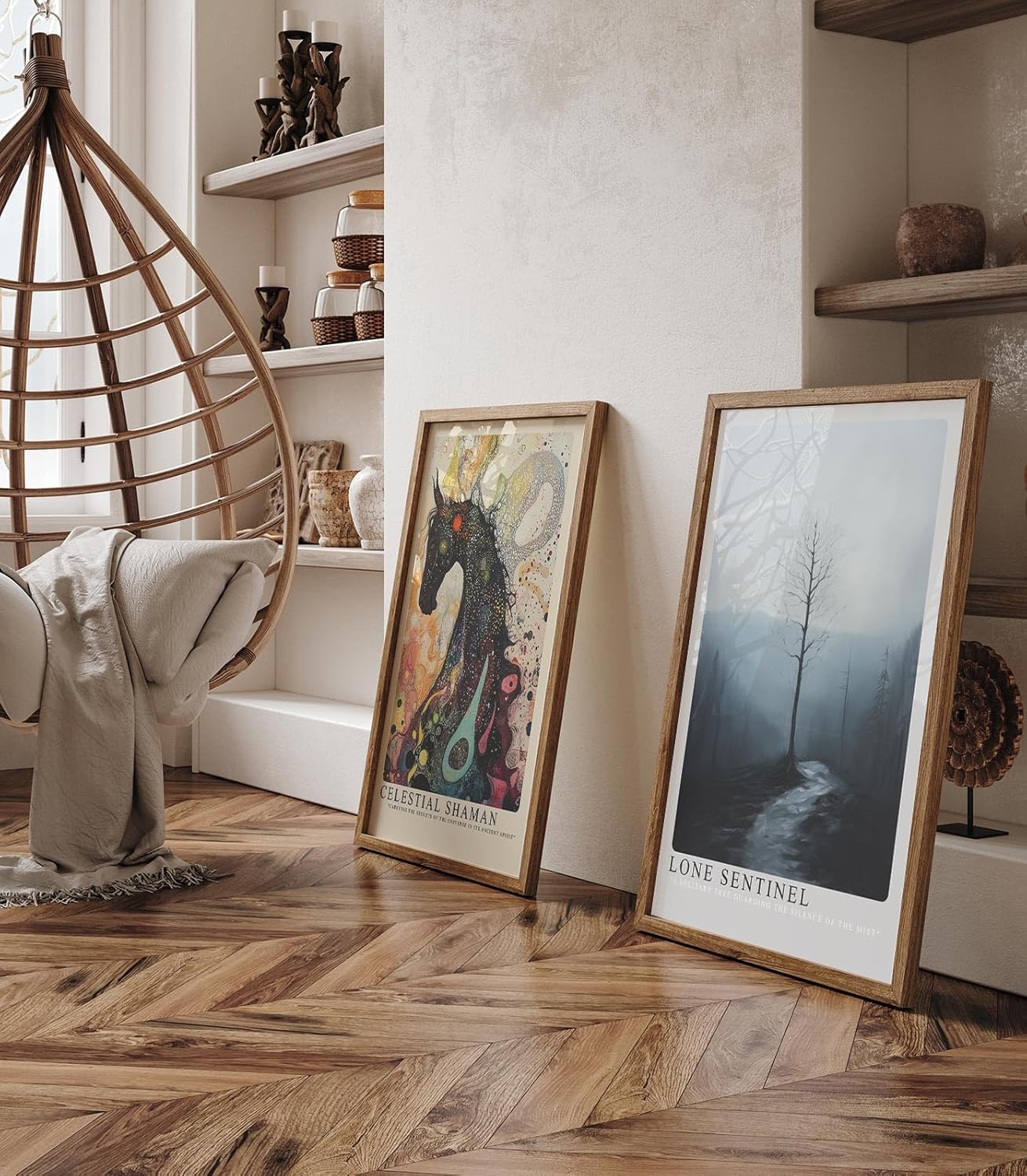 Paul Sinus Leinwandbild 60x90cm Einsamer Wächter – Mystische Landschaft mit kargem Baum, nebliger Atmosphäre und melancholischer Tiefe