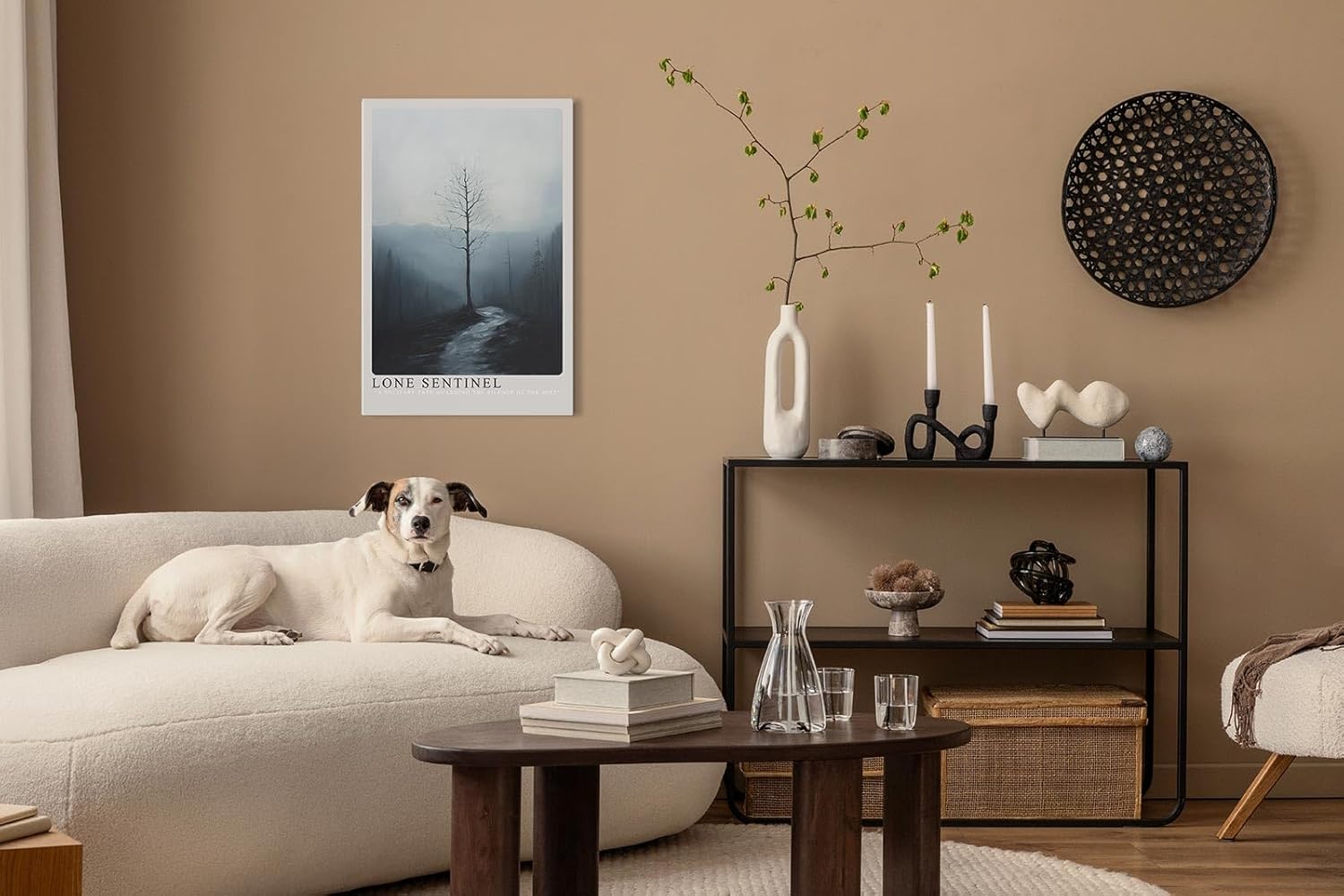 Paul Sinus Leinwandbild 60x90cm Einsamer Wächter – Mystische Landschaft mit kargem Baum, nebliger Atmosphäre und melancholischer Tiefe