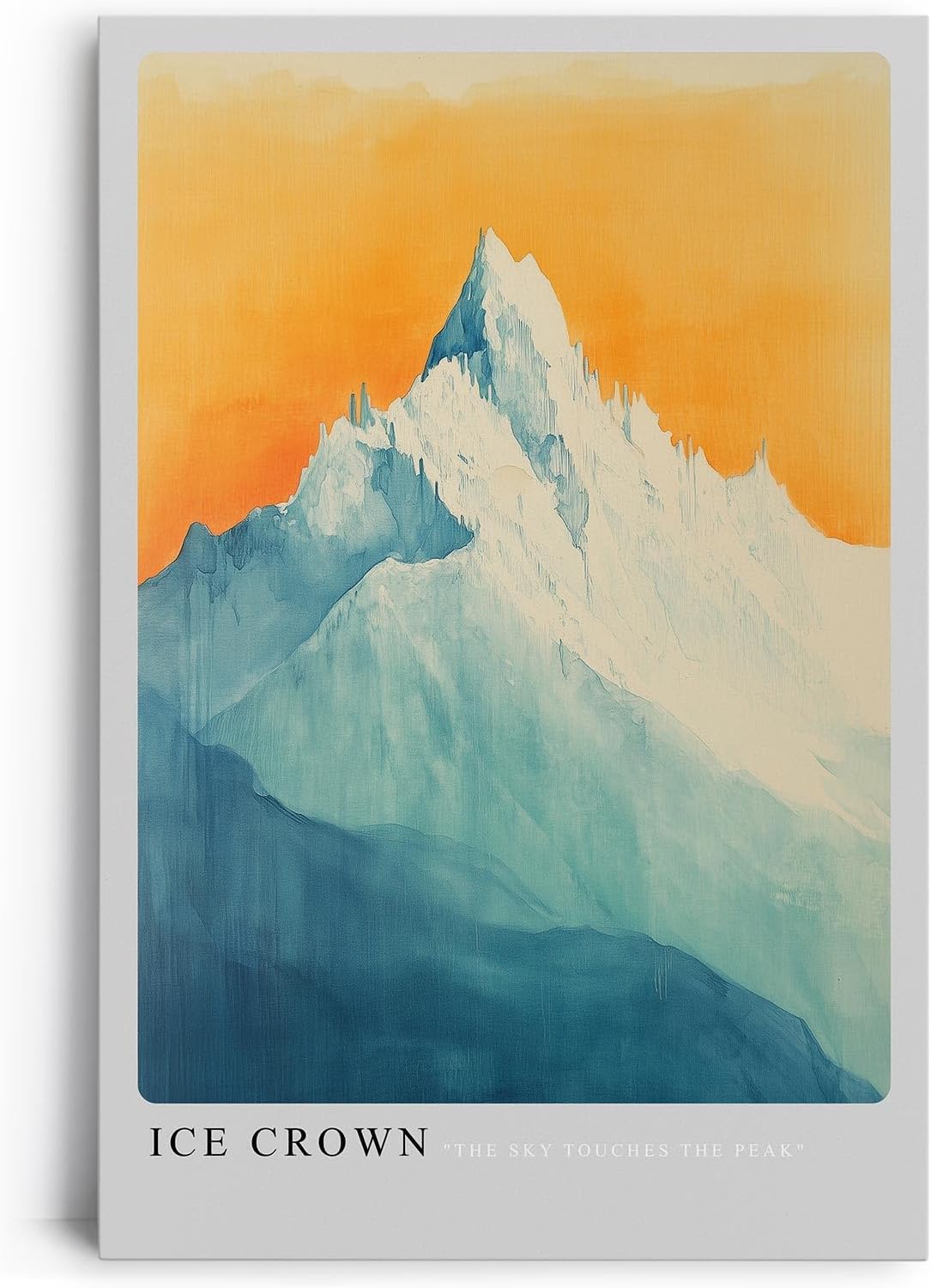 Paul Sinus Leinwandbild 60x90cm eisbedeckter Berggipfel in sanften Blau- und Goldtönen mit mystischer Lichtstimmung – kunstvolles Leinwandbild