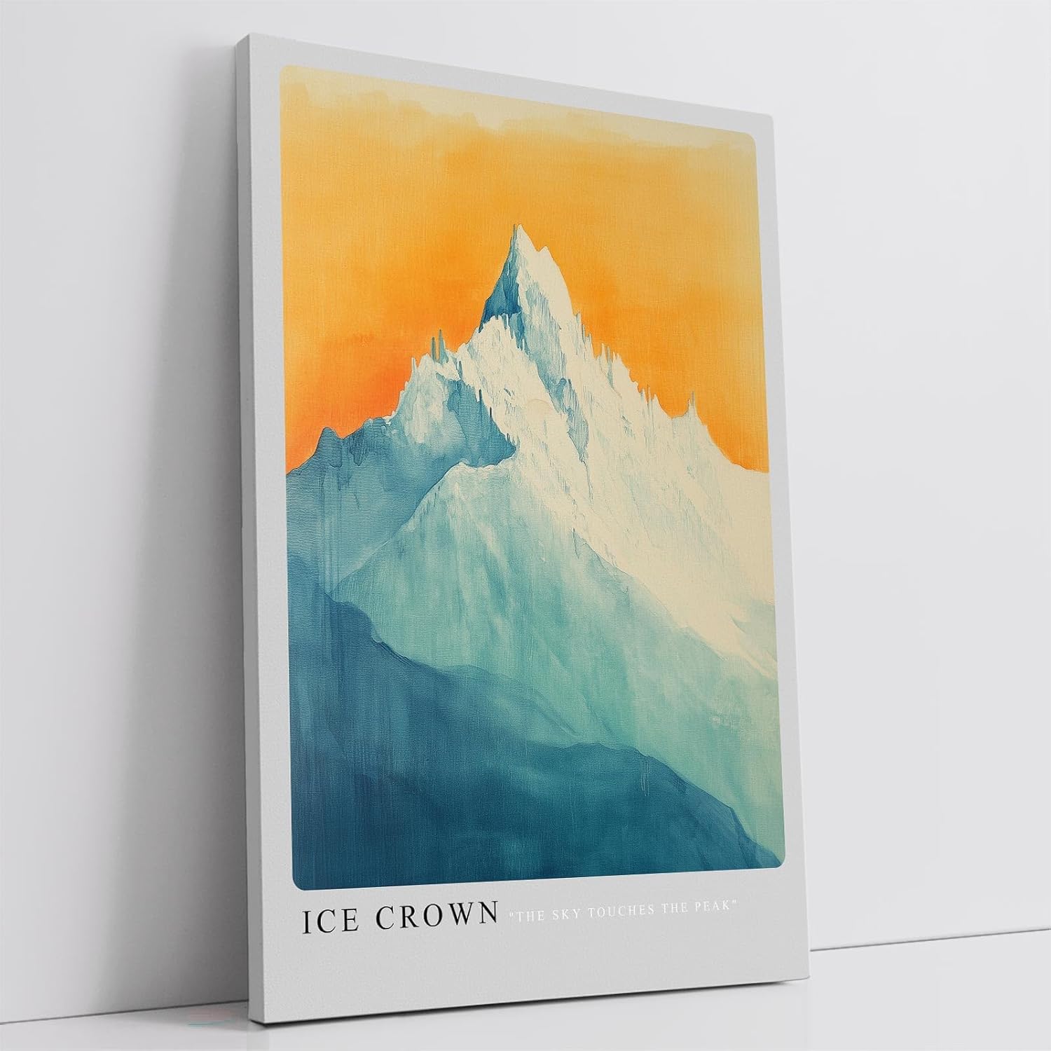 Paul Sinus Leinwandbild 60x90cm eisbedeckter Berggipfel in sanften Blau- und Goldtönen mit mystischer Lichtstimmung – kunstvolles Leinwandbild