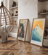 Paul Sinus Leinwandbild 60x90cm eisbedeckter Berggipfel in sanften Blau- und Goldtönen mit mystischer Lichtstimmung – kunstvolles Leinwandbild