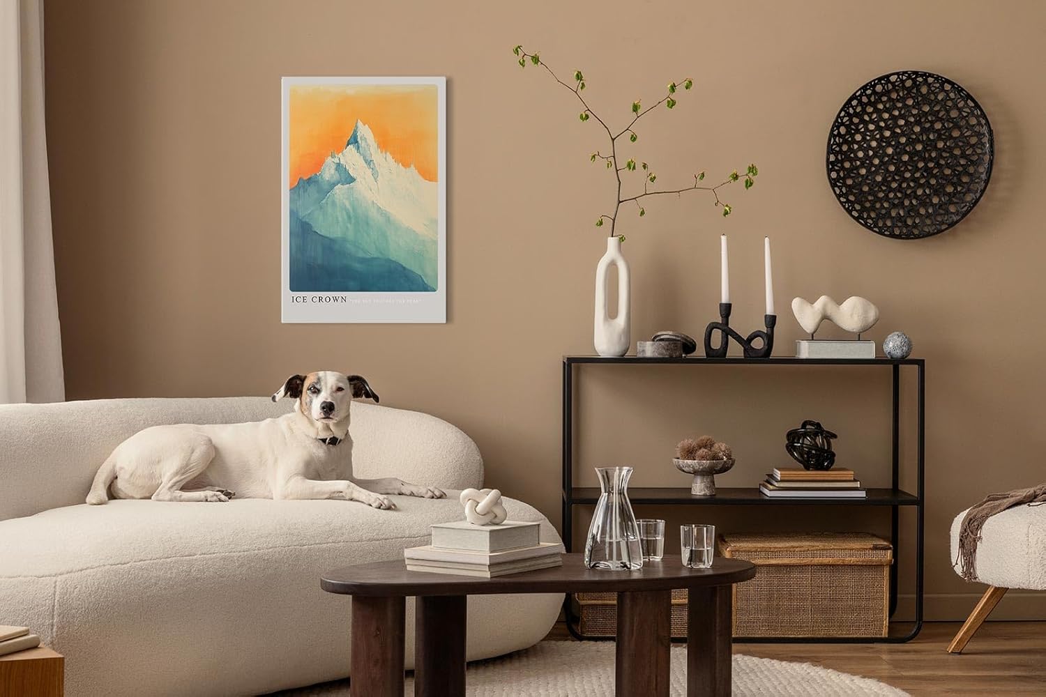 Paul Sinus Leinwandbild 60x90cm eisbedeckter Berggipfel in sanften Blau- und Goldtönen mit mystischer Lichtstimmung – kunstvolles Leinwandbild