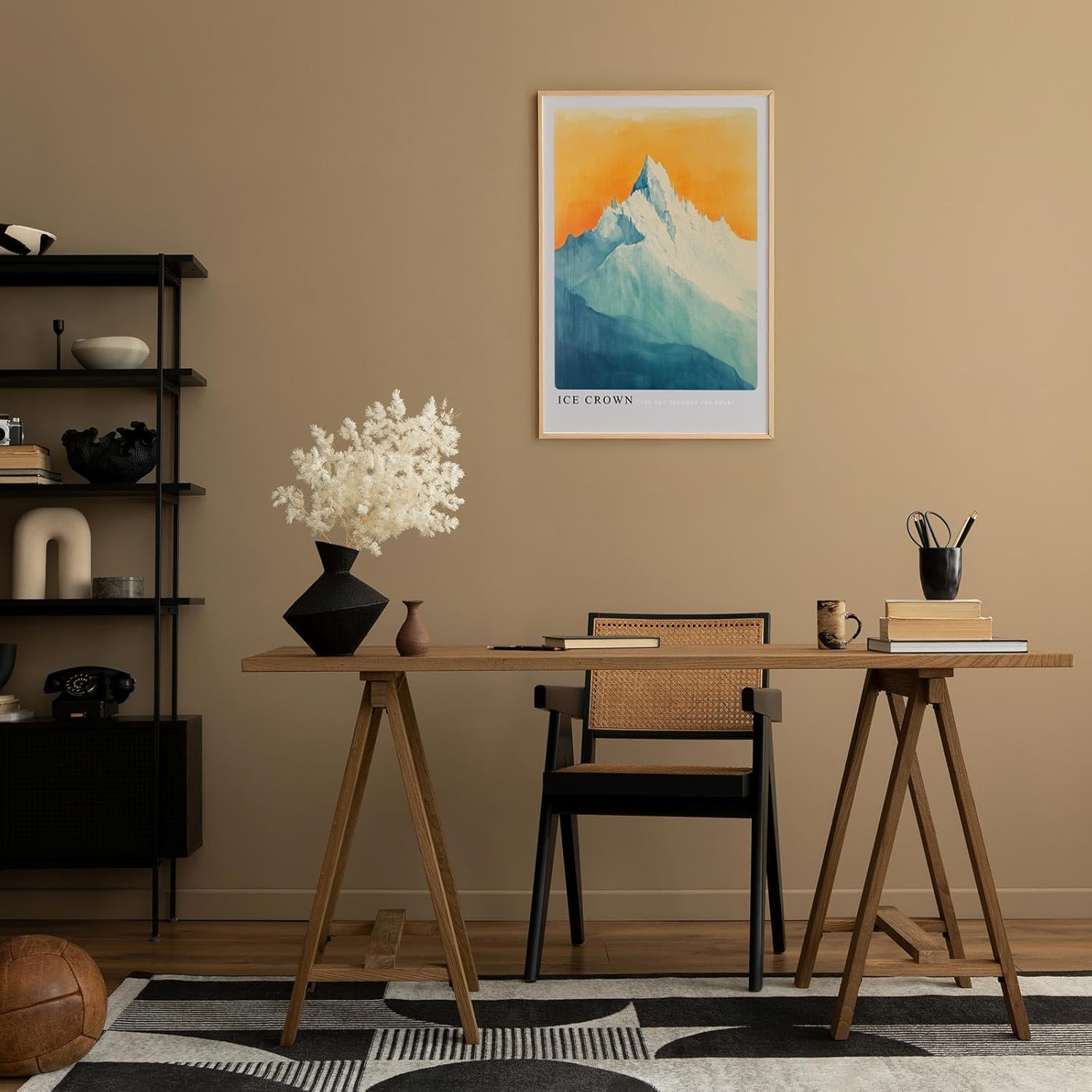 Paul Sinus Leinwandbild 60x90cm eisbedeckter Berggipfel in sanften Blau- und Goldtönen mit mystischer Lichtstimmung – kunstvolles Leinwandbild