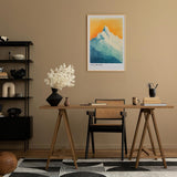 Paul Sinus Leinwandbild 60x90cm eisbedeckter Berggipfel in sanften Blau- und Goldtönen mit mystischer Lichtstimmung – kunstvolles Leinwandbild