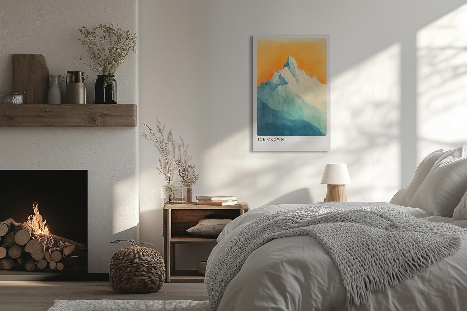 Paul Sinus Leinwandbild 60x90cm eisbedeckter Berggipfel in sanften Blau- und Goldtönen mit mystischer Lichtstimmung – kunstvolles Leinwandbild